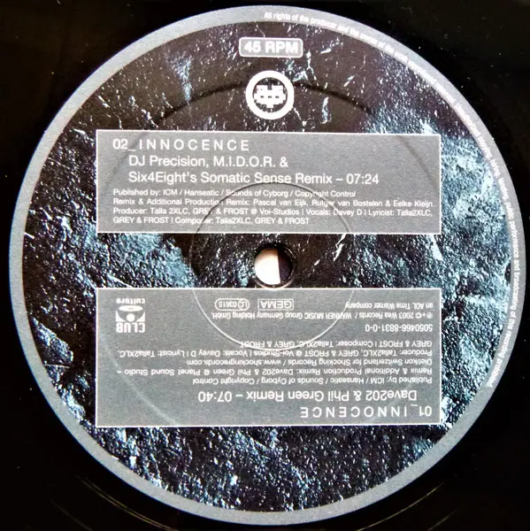 Talla 2XLC - Innocence (Dave202 Remix & DJ Precision Remix), Electronic, Trance, 2003 - Club Culture, Germany, Vinyl 1x 12"