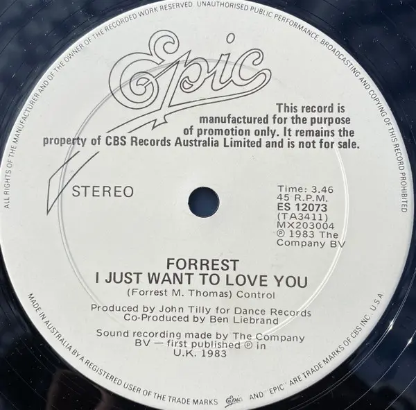 Forrest - Feel The Need In Me, Funk / Soul, Disco, 1983 - Epic, Australia, Vinyl 1x 12", 45 RPM, Single, Promo