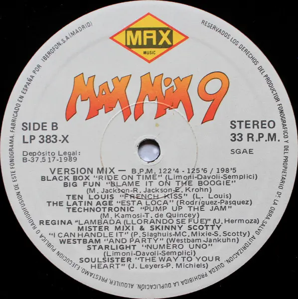 Toni Peret & José Mª Castells - Max Mix 9, Electronic, Euro House, Italo-Disco, 1989 - Max Music, Europe, Vinyl 1x LP, Compil