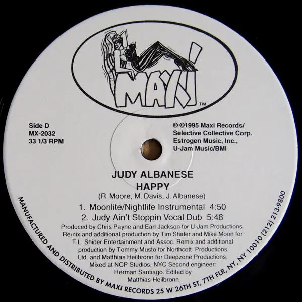 Judy Albanese - Happy, Electronic, Hip Hop, Deep House, 1995 - Maxi Records, US, Vinyl 2x 12", 33 ⅓ RPM, Maxi-Single
