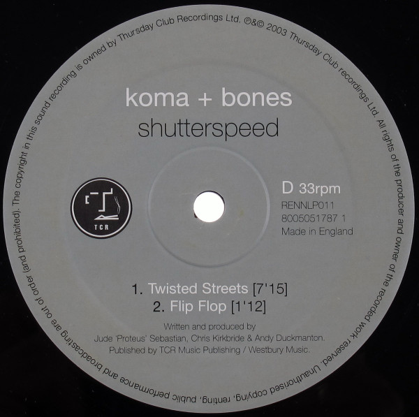 Koma & Bones - Shutterspeed, Electronic, Breakbeat, 2003 - Thursday Club Recordings (TCR), UK, Vinyl 2x LP