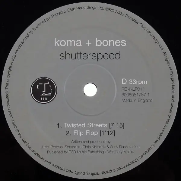 Koma & Bones - Shutterspeed, Electronic, Breakbeat, 2003 - Thursday Club Recordings (TCR), UK, Vinyl 2x LP