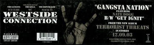 Westside Connection - Gangsta Nation, Hip Hop, Gangsta, 2003 - Priority Records, US, Vinyl 1x 12"