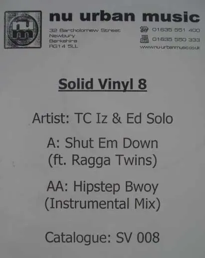 Album cover for Shut Em Down / Hipstep Bwoy Instramentle by T.C. Izlam & Ragga Twins, The