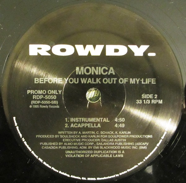 Monica - Before You Walk Out Of My Life, Funk / Soul, Contemporary R&B, 1996 - Rowdy Records, US, Vinyl 1x 12", 33 ⅓ RPM, Sin