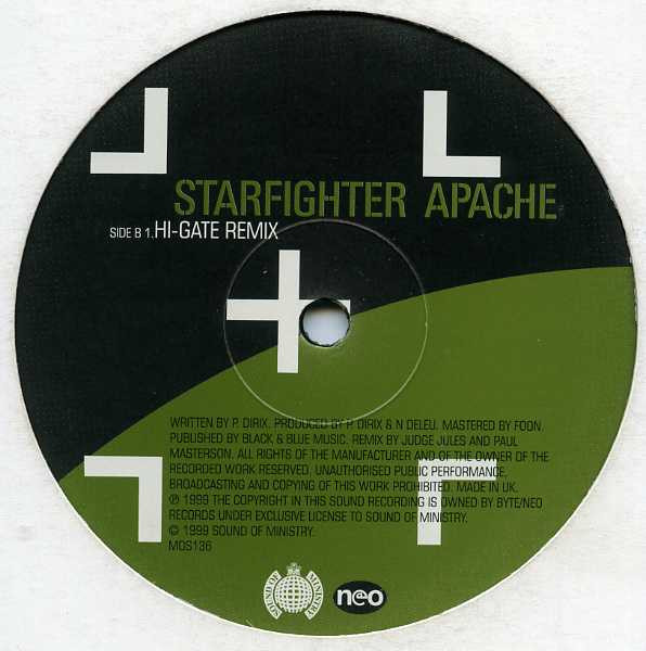 Starfighter - Apache, Electronic, Hard Trance, Trance, 2000 - Sound Of Ministry, UK, Vinyl 1x 12", 33 ⅓ RPM