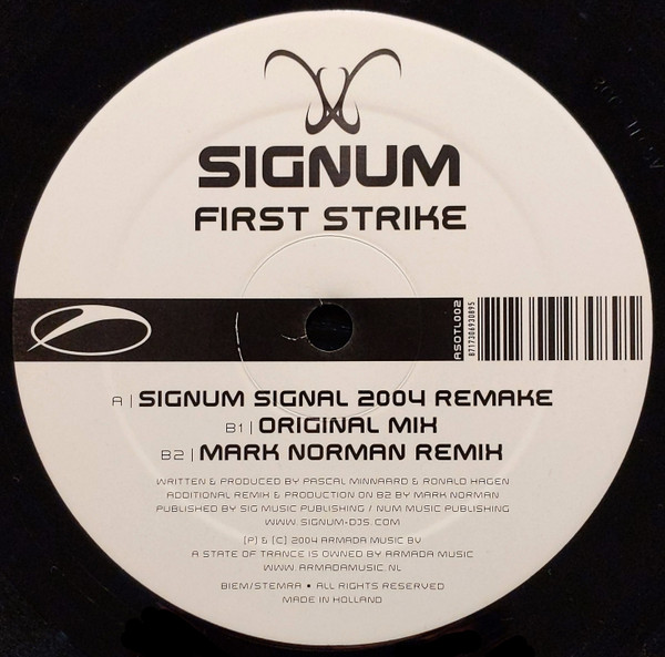 Signum - First Strike, Electronic, Trance, 2004 - A State Of Trance Limited, Netherlands, Vinyl 1x 12", 33 ⅓ RPM, 45 RPM, Lim