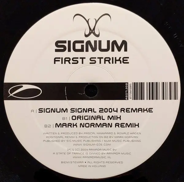 Signum - First Strike, Electronic, Trance, 2004 - A State Of Trance Limited, Netherlands, Vinyl 1x 12", 33 ⅓ RPM, 45 RPM, Lim