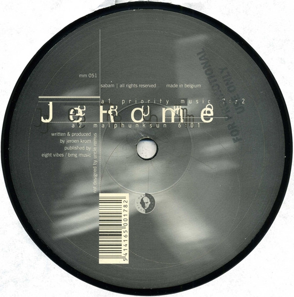 Jerome - Priority Music, Electronic, Techno, 1999 - Music Man Records, Belgium, Vinyl 1x 12"