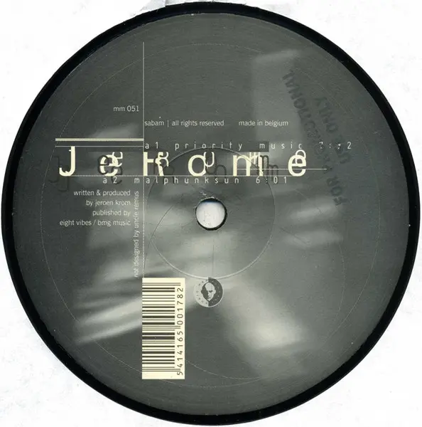 Jerome - Priority Music, Electronic, Techno, 1999 - Music Man Records, Belgium, Vinyl 1x 12"