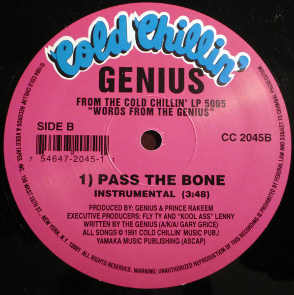 Genius, The - Pass The Bone, Hip Hop, Conscious, 1998 - Cold Chillin', US, Vinyl 1x 12", 33 ⅓ RPM, Repress
