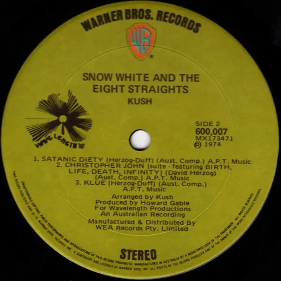 Kush (16) - Presents Snow White... And The Eight Straights, Rock, 1974 - Warner Bros. Records, Australia, Vinyl 1x LP, Album