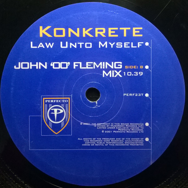 Konkrete - Law Unto Myself, Electronic, Trance, 2001 - Perfecto, UK, Vinyl 1x 12", 33 ⅓ RPM