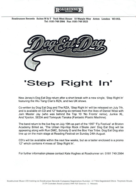 Dog Eat Dog - Step Right In (Remixed), Hip Hop, Rock, Funk Metal, Pop Rap, 1997 - Roadrunner Records, Europe, Vinyl 1x 12", 4