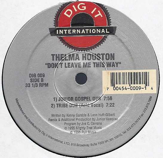 Thelma Houston - Don't Leave Me This Way, Electronic, House, 1995 - Dig It International, US, Vinyl 1x 12", 33 ⅓ RPM
