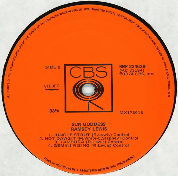 Ramsey Lewis - Sun Goddess, Jazz, Jazz-Funk, Soul-Jazz, 1974 - CBS, Australia, Vinyl 1x LP, Album