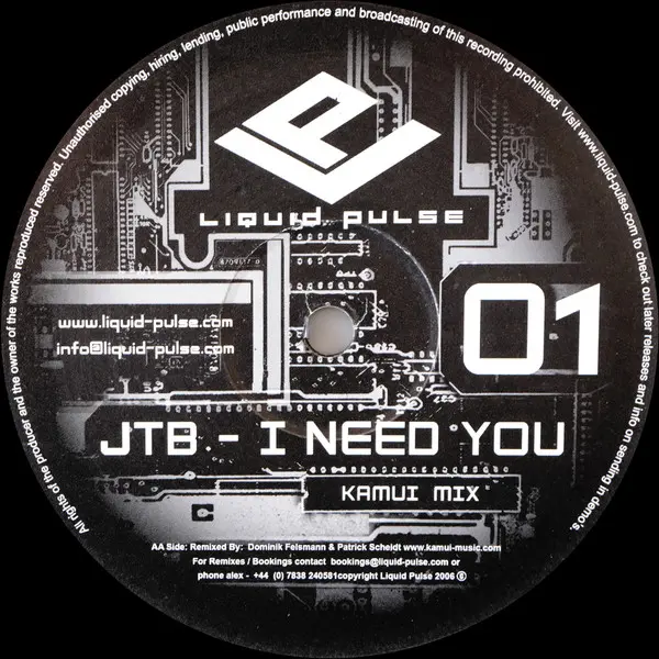 Jon The Baptist - I Need You, Electronic, Hard Trance, 2006 - Liquid Pulse, UK, Vinyl 1x 12"