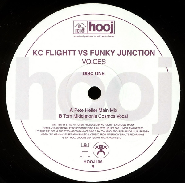 KC Flightt Vs Funky Junction - Voices, Electronic, Progressive House, 2001 - Hooj Choons, UK, Vinyl 1x 12", 33 ⅓ RPM 1/2