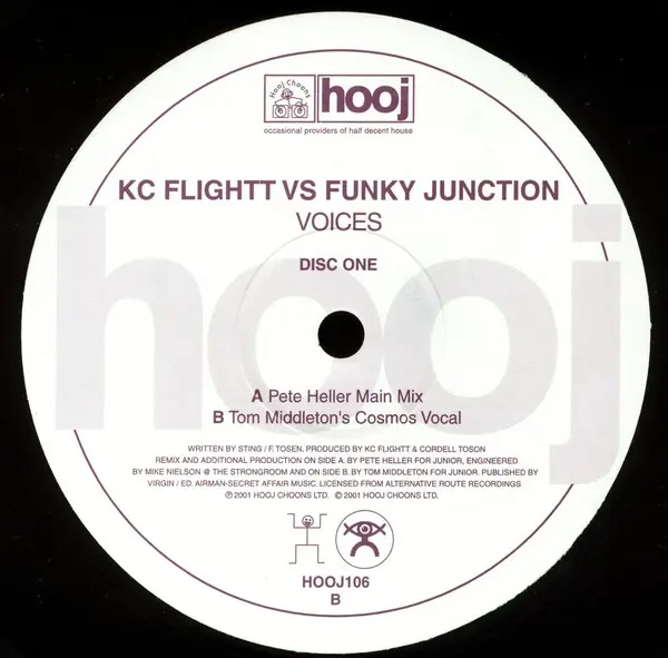 KC Flightt Vs Funky Junction - Voices, Electronic, Progressive House, 2001 - Hooj Choons, UK, Vinyl 1x 12", 33 ⅓ RPM 1/2