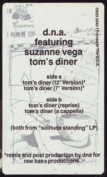 Album cover for Tom's Diner by DNA Featuring Suzanne Vega