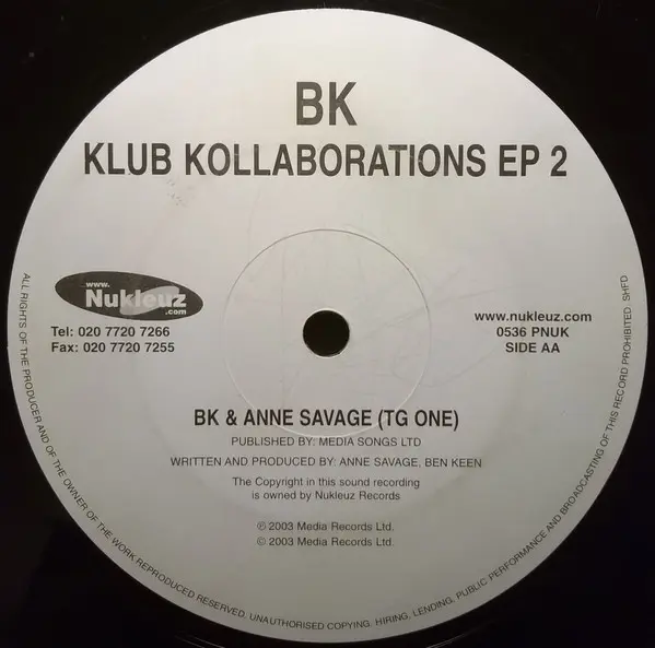 BK - Klub Kollaborations EP 2, Electronic, Hard House, 2003 - Nukleuz, UK, Vinyl 1x 12", 45 RPM, EP