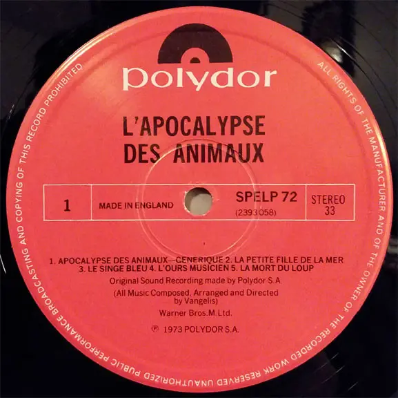 Vangelis - L'Apocalypse Des Animaux (Original Music From The Film By Frederic Rossif), Electronic, Stage & Screen, Ambient, M