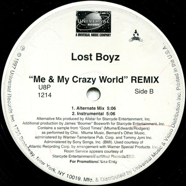 Lost Boyz - Me & My Crazy World (Remix), Hip Hop, 1997 - Universal Records, US, Vinyl 1x 12", Promo