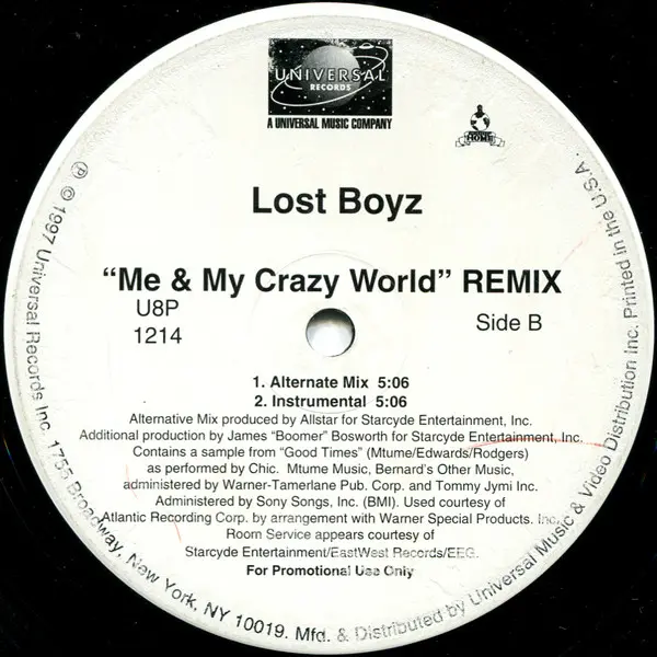 Lost Boyz - Me & My Crazy World (Remix), Hip Hop, 1997 - Universal Records, US, Vinyl 1x 12", Promo