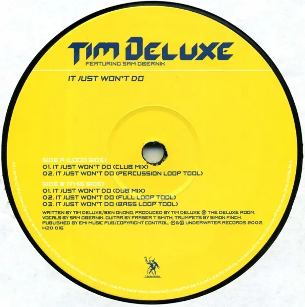 Tim Deluxe Featuring Sam Obernik - It Just Won't Do, Electronic, House, Latin, 2002 - Underwater Records, UK, Vinyl 1x 12", 4