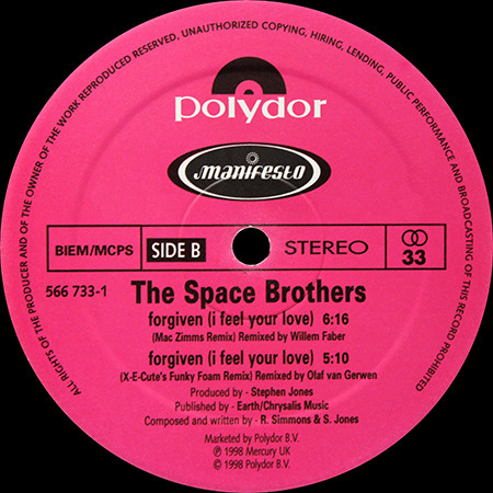 Space Brothers, The - Forgiven (I Feel Your Love) (Remixes), Electronic, Progressive Trance, Trance, 1998 - Manifesto, Polydo