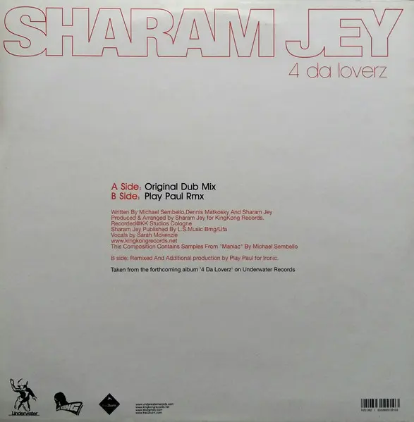 Sharam Jey - 4 Da Loverz, Electronic, House, 2005 - Underwater Records, UK, Vinyl 1x 12"