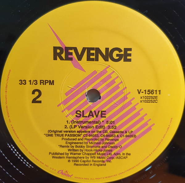 Revenge - Slave, Electronic, House, Synth-pop, 1990 - Capitol Records, US, Vinyl 1x 12", 33 ⅓ RPM, Single