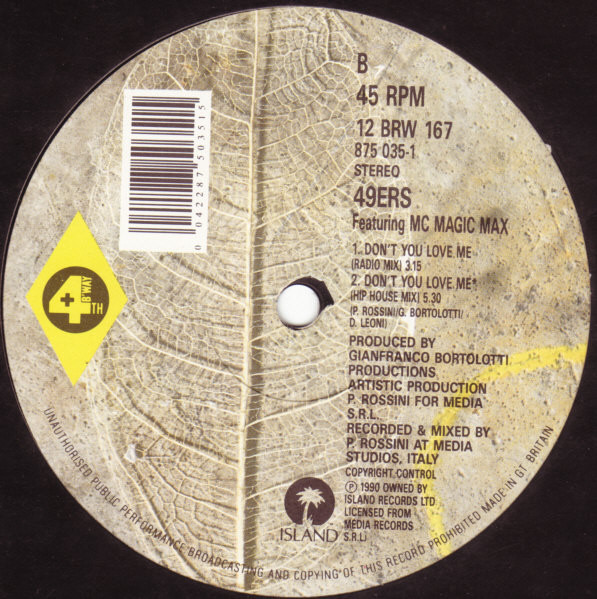 49ers - Don't You Love Me, Electronic, Hip-House, Italo House, 1990 - 4th & Broadway, Island Records, UK, Vinyl 1x 12", 45 RP
