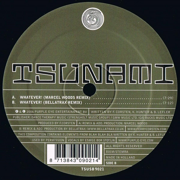 Ferry Corsten - Whatever!, Electronic, Tech House, Trance, 2006 - Tsunami Special Blend, Netherlands, Vinyl 1x 12" Part 2 Of 