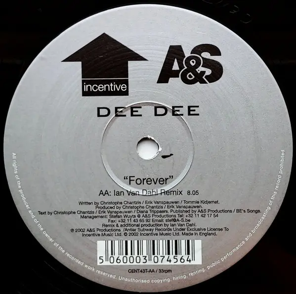 Dee Dee - Forever (Includes Original & Ian Van Dahl Remix), Electronic, Trance, 2002 - Incentive, UK, Vinyl 1x 12", 33 ⅓ RPM