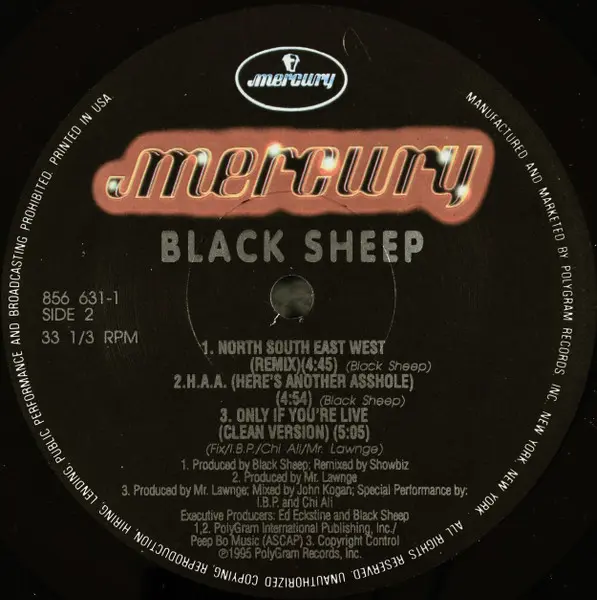 Black Sheep - North South East West, Hip Hop, Conscious, 1995 - Mercury, US, Vinyl 1x 12", 33 ⅓ RPM, Single