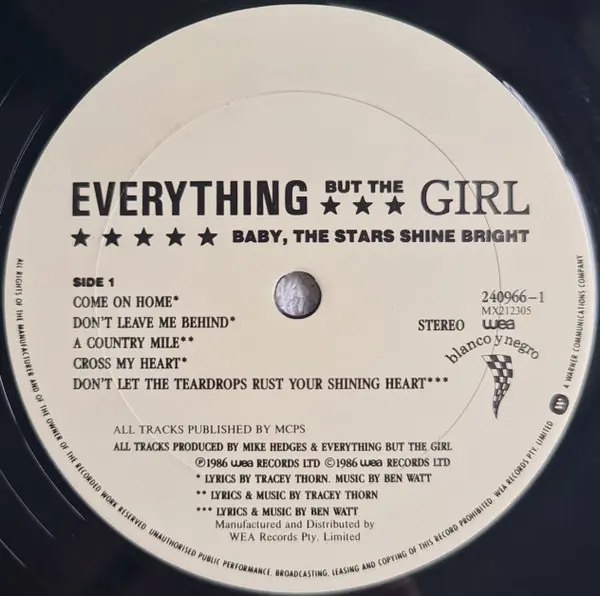 Everything But The Girl - Baby, The Stars Shine Bright, Jazz, Pop, Ballad, Soul-Jazz, Swing, 1986 - WEA, Australia, Vinyl 1x 
