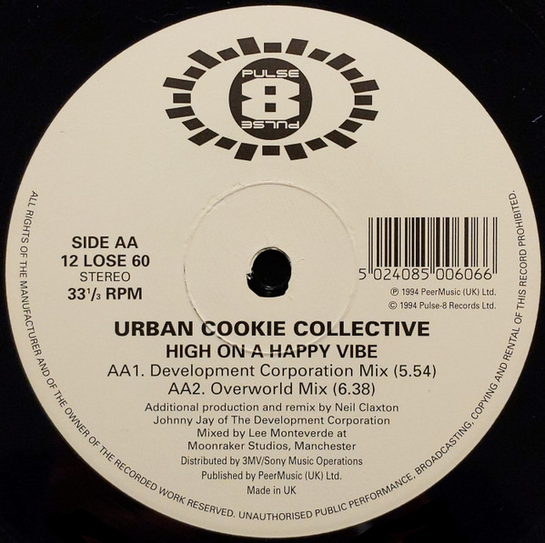 Urban Cookie Collective - High On A Happy Vibe, Electronic, Euro House, House, 1994 - Pulse-8 Records, UK, Vinyl 1x 12", 33 ⅓
