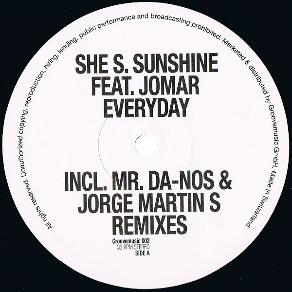 She S. Sunshine Feat. Jomar - Everyday, Electronic, House, 2005 - Groove Music, Switzerland, Vinyl 1x 12"