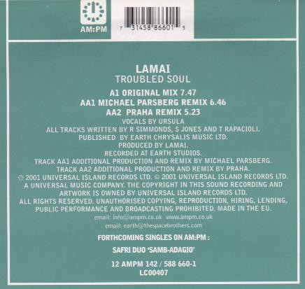 Lamai - Troubled Soul, Electronic, Trance, 2001 - AM:PM, UK, Vinyl 1x 12", 33 ⅓ RPM, 45 RPM