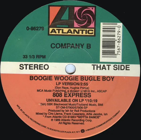 Company B - Boogie Woogie Bugle Boy, Electronic, Electro, House, Synth-pop, 1989 - Atlantic, US, Vinyl 1x 12", 33 ⅓ RPM
