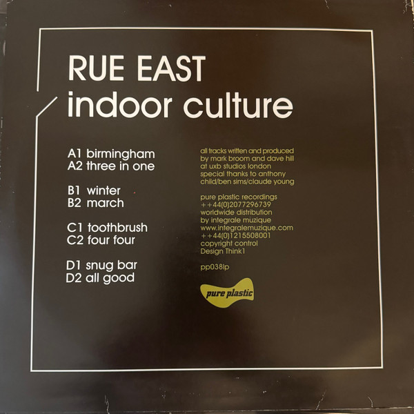 Rue East - Indoor Culture, Electronic, Techno, 2001 - Pure Plastic, UK, Vinyl 2x 12"