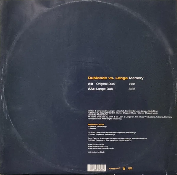 Album cover for Memory by DuMonde Vs. Lange