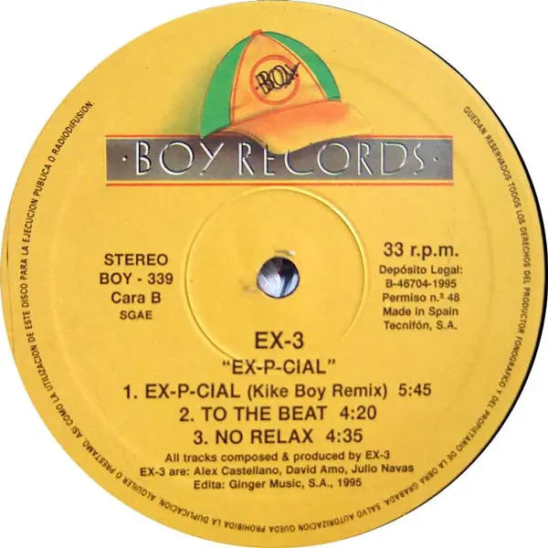 EX-3 - Ex-P-Cial, Electronic, Hard Trance, Makina, 1995 - Boy Records (4), Spain, Vinyl 1x 12", 33 ⅓ RPM
