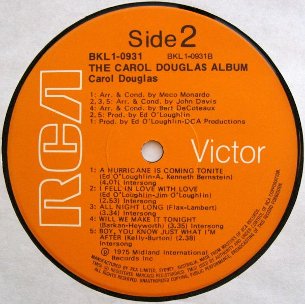 Carol Douglas - The Carol Douglas Album, Electronic, Funk / Soul, Disco, 1975 - RCA Victor, Australia, Vinyl 1x LP, Album