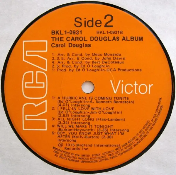 Carol Douglas - The Carol Douglas Album, Electronic, Funk / Soul, Disco, 1975 - RCA Victor, Australia, Vinyl 1x LP, Album
