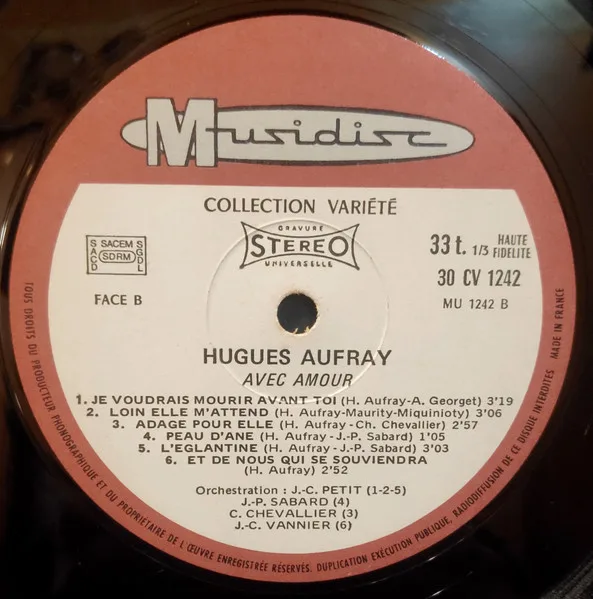 Album cover for Avec Amour by Hugues Aufray