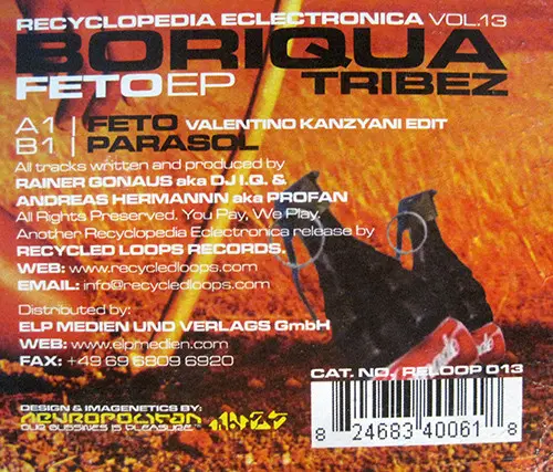 Boriqua Tribez - Feto EP, Electronic, Techno, 2004 - Recycled Loops, Slovenia, Vinyl 1x 12", EP