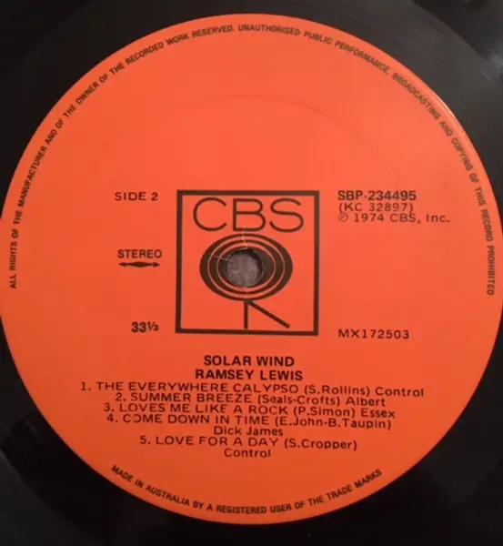 Ramsey Lewis - Solar Wind, Jazz, Fusion, Jazz-Funk, 1974 - CBS, Australia, Vinyl 1x LP, Album