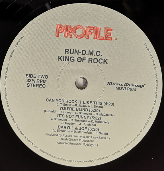 Run-DMC - King Of Rock, Hip Hop, 2013 - Music On Vinyl, Profile Records, Europe, Vinyl 1x LP, Album, Reissue 180 gram